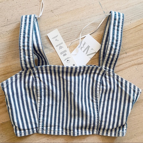 Zara denim stripe crop top NWT - Picture 4 of 4